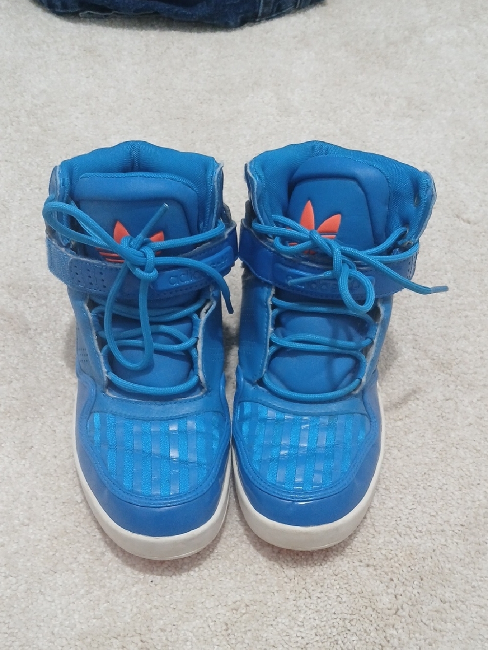 adidas Kids Bright Blue High-Top Sneakers with Orange Trefoil
